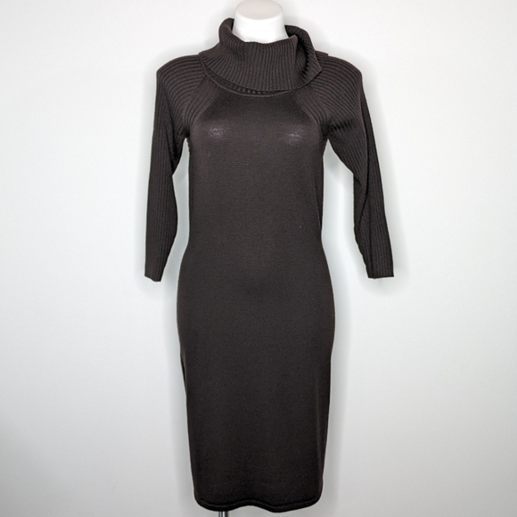 Antonio Melani dark brown/purple 100% wool 3/4 sleeve cowl neck dress S - Picture 2 of 8